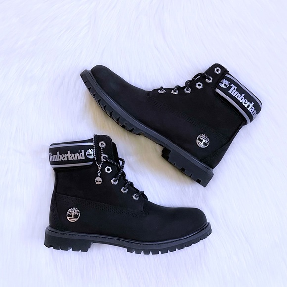 Timberland Women’s 6 Inch Logo Collar Waterproof Black Boots - Picture 6 of 8